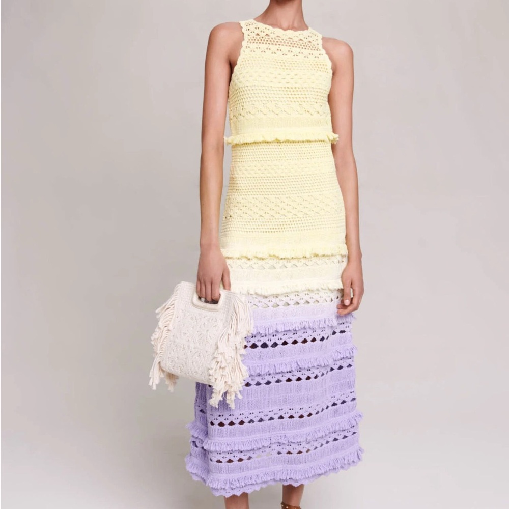 Maje Yellow and Purple Crochet Maxi Dress (brand new, never worn)